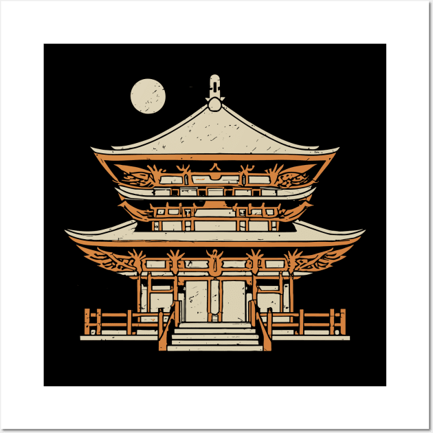 Japanese budhist temple woodblock print Wall Art by ravensart